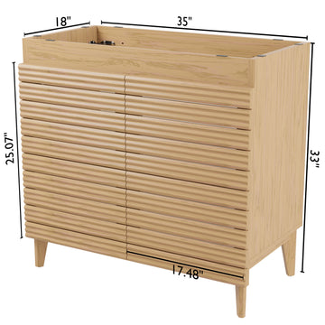 Calandre Thin Linear Slat Modern Farmhouse 2-Shelf Bath Vanity Cabinet Only (Sink Basin not Included)
